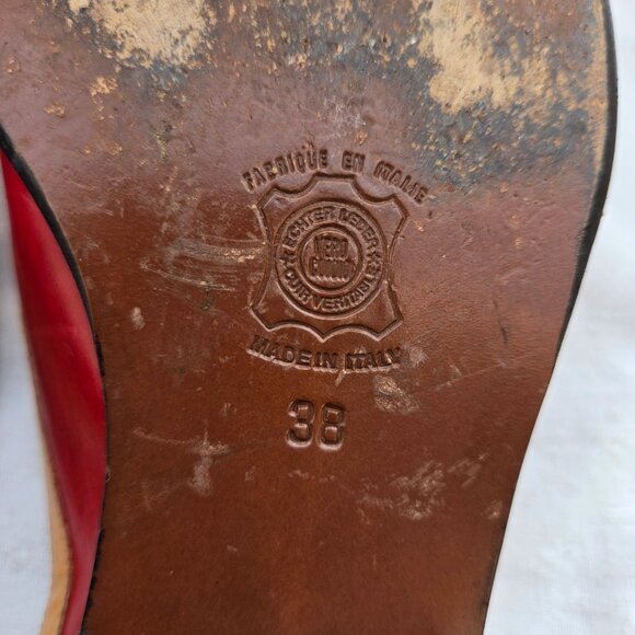 Vintage Simard Red Slip On Loafers Mules Size 38 US 7.5 Leather Square Toe Italy - Picture 11 of 11